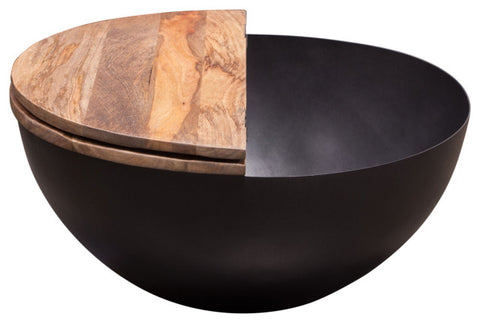 Salem Round Drum Storage Cocktail Table Natural Mango Wood Top & Metal Base By Diamond Sofa