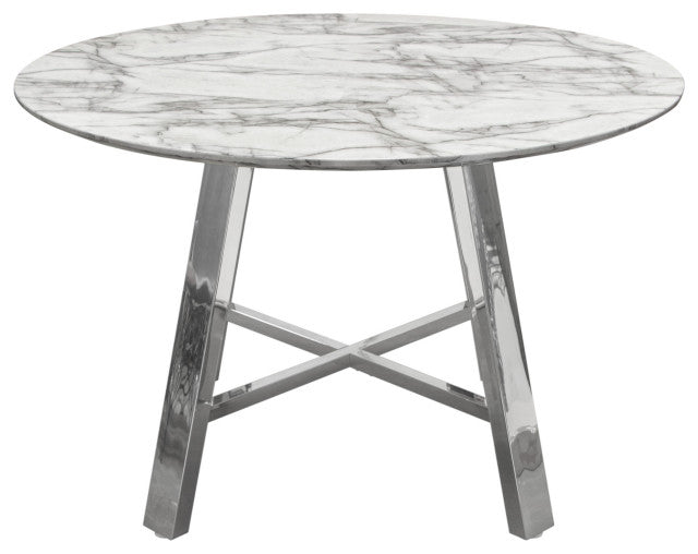 Paris 47" Round Dining Table With Faux Marble Top and Chrome Base By Diamond Sofa