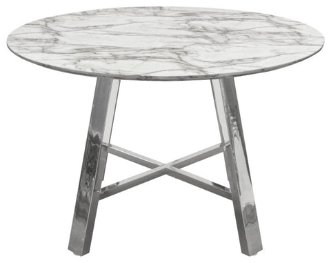 Paris 47" Round Dining Table With Faux Marble Top and Chrome Base By Diamond Sofa
