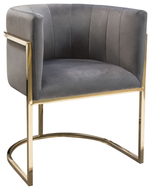 Pandora Dining Chair in Grey Velvet with Polished Gold Frame By Diamond Sofa