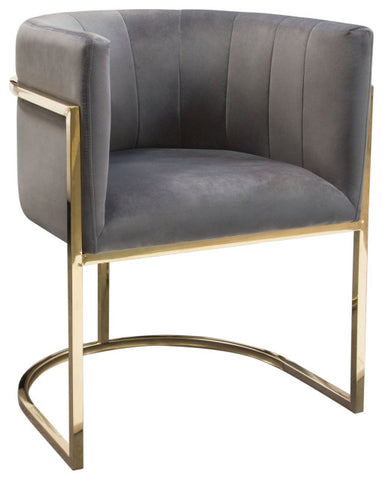 Pandora Dining Chair in Grey Velvet with Polished Gold Frame By Diamond Sofa