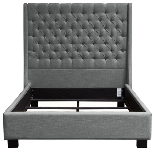 Park Avenue Linen Tufted Bed With Vintage Wing, Gray, Gray, Eastern King By Diamond Sofa