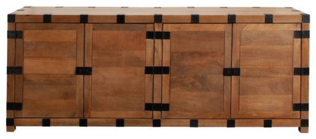 Oxford Solid Mango Wood 4-Door Sideboard in Oak Finish By Diamond Sofa