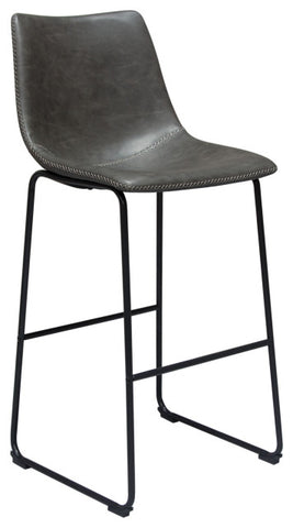 Set of 2 Bar Height Chairs, Weathered Gray Leatherette With Black Metal Base By Diamond Sofa