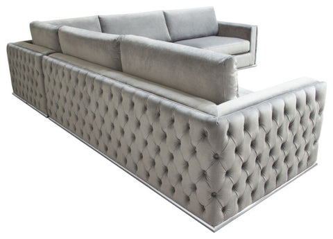 Envy 3-Piece Sectional, Platinum Gray Velvet With Detail and Silver Metal Trim By Diamond Sofa