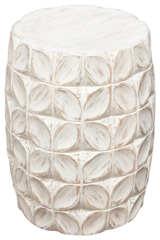 Fig Solid Mango Wood Accent Table in Distressed White Finish Leaf Motif By Diamond Sofa