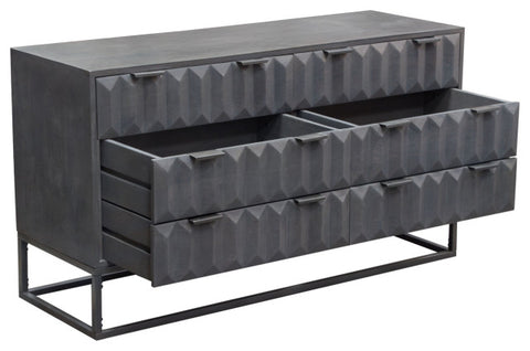 Spectrum 6-Drawer Solid Mango Wood Dresser, Smoke Gray, Gun Metal Finished Legs By Diamond Sofa