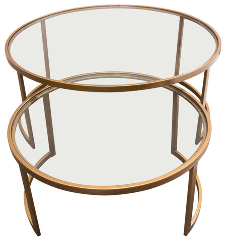 Lane 2PC Round Nesting Set in Brushed Gold Frame Clear Tempered Glass Tops By Diamond Sofa