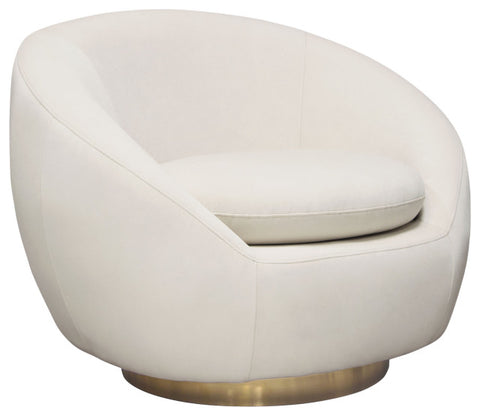 Celine Swivel Accent Chair, Light Cream Velvet With Brushed Gold Accent Band By Diamond Sofa