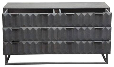 Spectrum 6-Drawer Solid Mango Wood Dresser, Smoke Gray, Gun Metal Finished Legs By Diamond Sofa