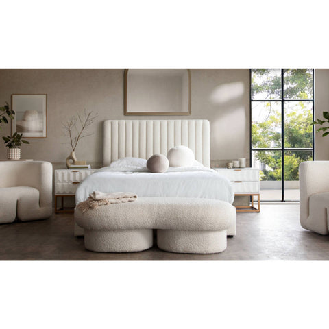 Wave Curved Accent Bench in Ivory Boucle Fabric By Diamond Sofa
