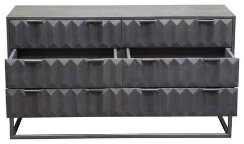 Spectrum 6-Drawer Solid Mango Wood Dresser, Smoke Gray, Gun Metal Finished Legs By Diamond Sofa