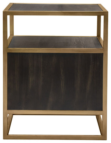 Empire 2-Door End Table in Dark Brown Veneer Hand brushed Gold Metal Frame By Diamond Sofa