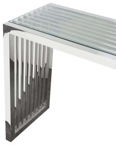 Soho Rectangular Stainless Steel Console Table With Tempered Glass Top By Diamond Sofa