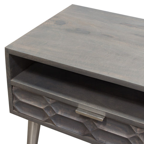 Petra Solid Mango Wood 1-Drawer Accent Table, Smoke Gray Finish With Nickel Legs By Diamond Sofa