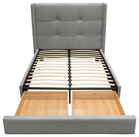 Beverly Queen Bed Integrated Footboard Storage Wings in Grey Fabric By Diamond Sofa