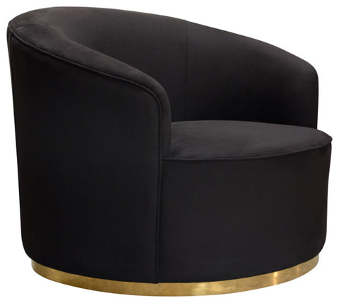 Raven Chair in Black Suede Velvet Brushed Gold Accent Trim By Diamond Sofa