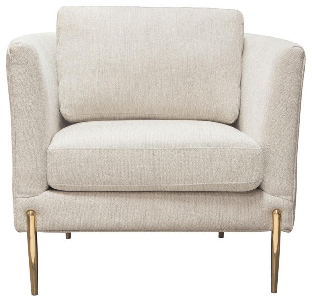 Lane Chair in Light Cream Fabric with Gold Metal Legs By Diamond Sofa