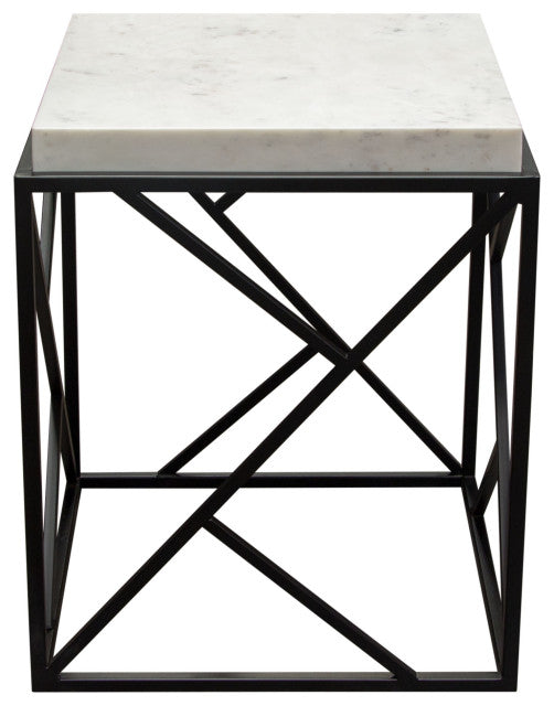 Plymouth Square Accent Table With Genuine Gray Marble Top and Black Metal Base By Diamond Sofa