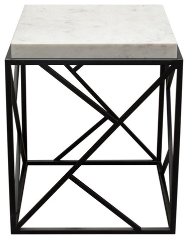 Plymouth Square Accent Table With Genuine Gray Marble Top and Black Metal Base By Diamond Sofa