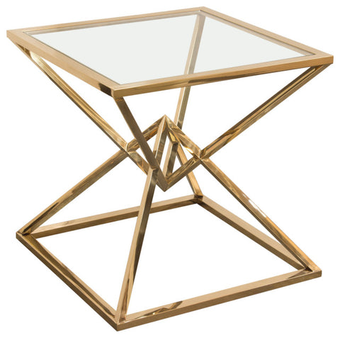 Steel End Table With Polished Gold Finish Base, Clear, Tempered Glass Top By Diamond Sofa