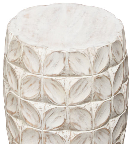Fig Solid Mango Wood Accent Table, Distressed White Finish With Leaf Motif By Diamond Sofa