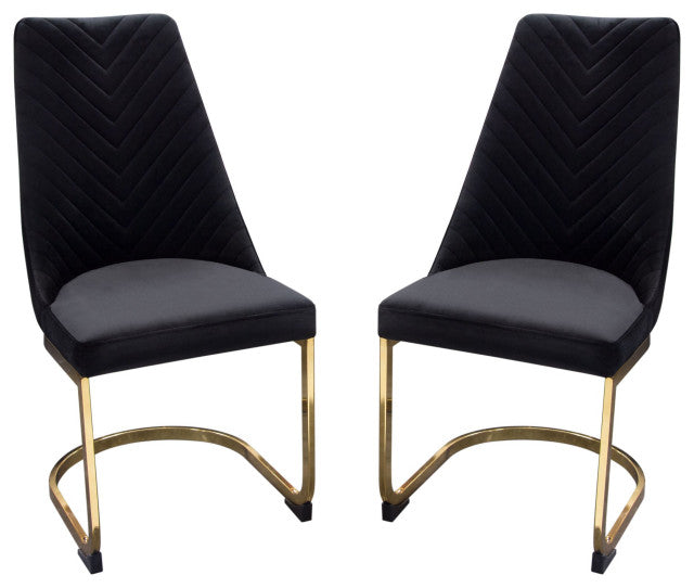Vogue 2 Dining Chairs With Gold Metal Base, Black Velvet By Diamond Sofa