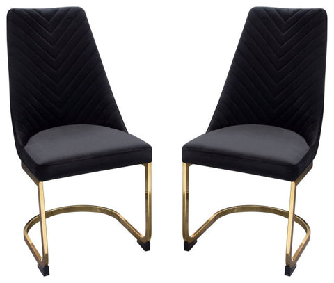Vogue 2 Dining Chairs With Gold Metal Base, Black Velvet By Diamond Sofa
