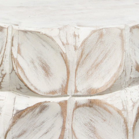 Fig Solid Mango Wood Accent Table in Distressed White Finish Leaf Motif By Diamond Sofa