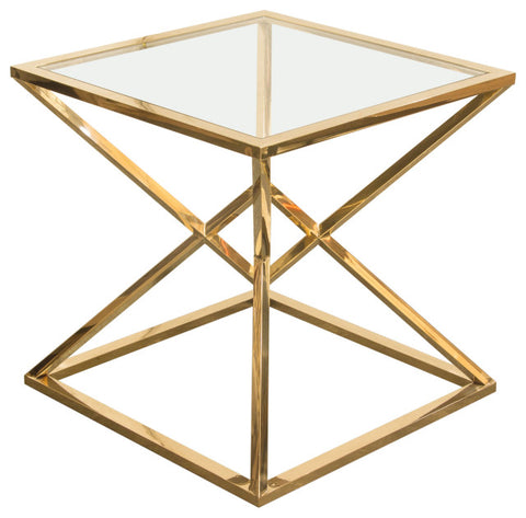 Steel End Table With Polished Gold Finish Base, Clear, Tempered Glass Top By Diamond Sofa