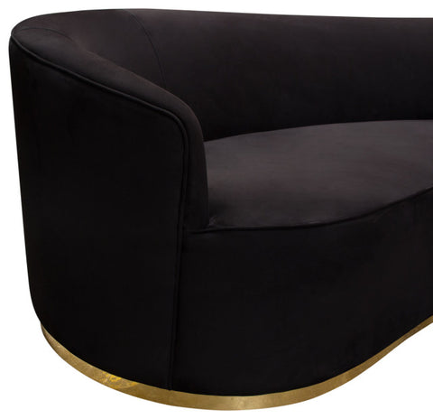 Raven Sofa in Black Suede Velvet Brushed Gold Accent Trim By Diamond Sofa