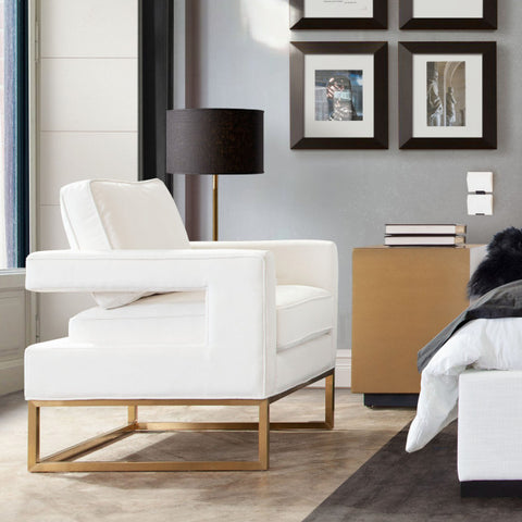 Lake Accent Chair, White Performance Fabric, Gold Metal Base By Diamond Sofa