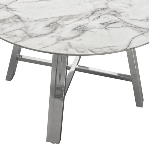 Paris 47" Round Dining Table With Faux Marble Top and Chrome Base By Diamond Sofa