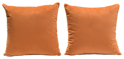 Set of (2) 16" Square Accent Pillows in Rust Orange Velvet By Diamond Sofa