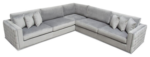 Envy 3-Piece Sectional, Platinum Gray Velvet With Detail and Silver Metal Trim By Diamond Sofa