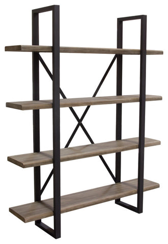 Montana 73" 4-Tiered Shelf Unit in Rustic Oak Finish with Iron Frame By Diamond Sofa