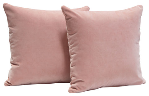 Set of (2) 16" Square Accent Pillows in Blush Pink Velvet By Diamond Sofa