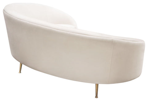 Celine Curved Sofa with Contoured Back in Light Cream Velvet & Gold Metal Legs By Diamond Sofa
