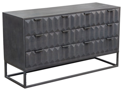 Spectrum 6-Drawer Solid Mango Wood Dresser, Smoke Gray, Gun Metal Finished Legs By Diamond Sofa