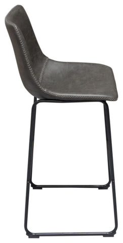 Set of 2 Bar Height Chairs, Weathered Gray Leatherette With Black Metal Base By Diamond Sofa