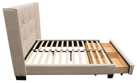 Queen Bed With Integrated Footboard Storage Unit and Accent Wings, Sand Fabric By Diamond Sofa