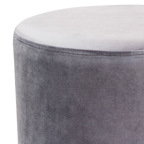 Round Accent Ottoman, Gray Velvet, Silver Metal Band Accent By Diamond Sofa