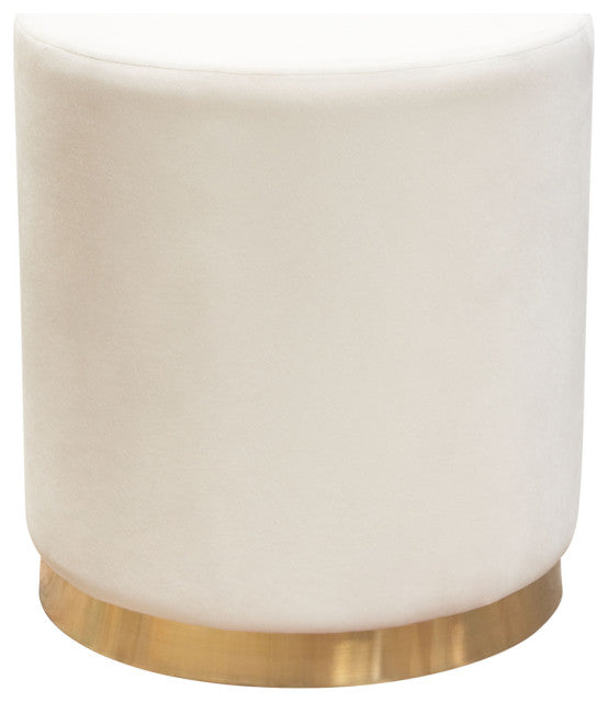 Sorbet Round Accent Ottoman in Cream Velvet Gold Metal Band Accent By Diamond Sofa
