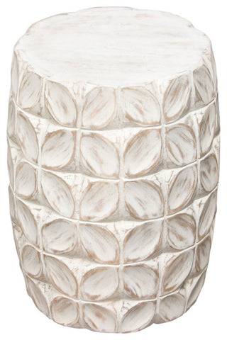 Fig Solid Mango Wood Accent Table in Distressed White Finish Leaf Motif By Diamond Sofa