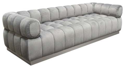 Image Low Profile Sofa in Platinum Grey Velvet Brushed Silver Base By Diamond Sofa