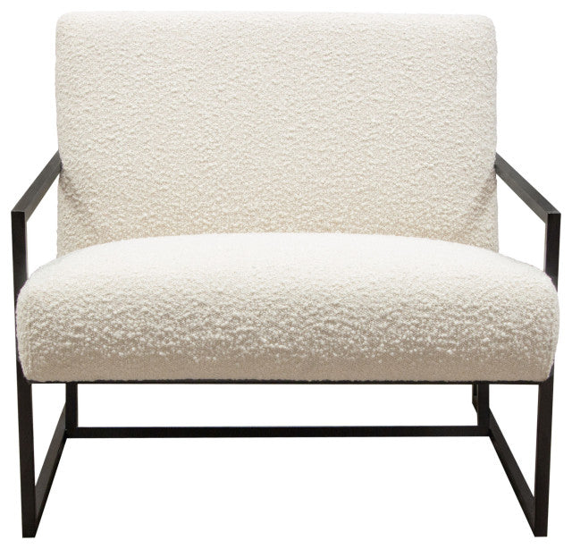 Luxe Accent Chair in Bone Boucle Textured Fabric with Black Powder Coat Frame By Diamond Sofa