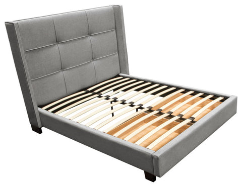 Beverly Queen Bed Integrated Footboard Storage Wings in Grey Fabric By Diamond Sofa