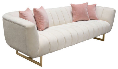 Venus Cream Fabric Sofa With Contrasting Pillows and Gold Finished Metal Base By Diamond Sofa