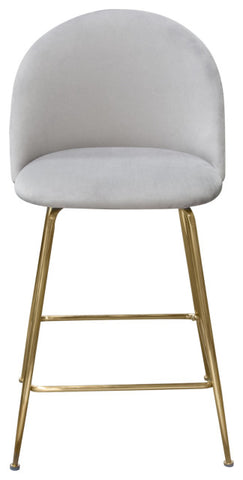 Set of 2 Counter Height Chairs, Gray Velvet With Brushed Gold Metal Legs By Diamond Sofa
