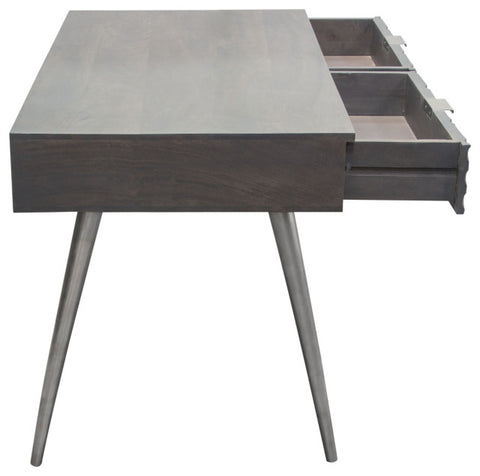 Petra Solid Mango Wood 2-Drawer Writing Desk, Smoke Gray Finish With Nickel Legs By Diamond Sofa